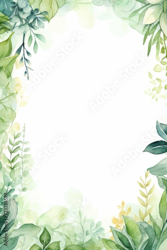 Watercolor Painting of Green Plants and Leaves