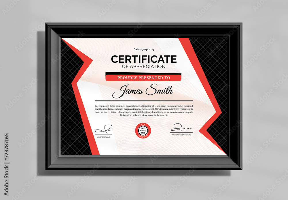 Modern Black And Red Certificate Layout Stock Template | Adobe Stock