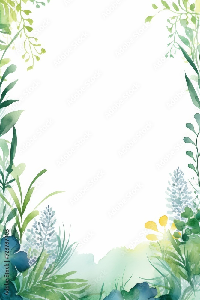 Green Plants and Flowers Watercolor Painting