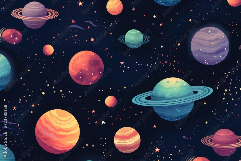 abstract seamless pattern of cosmic planets in space