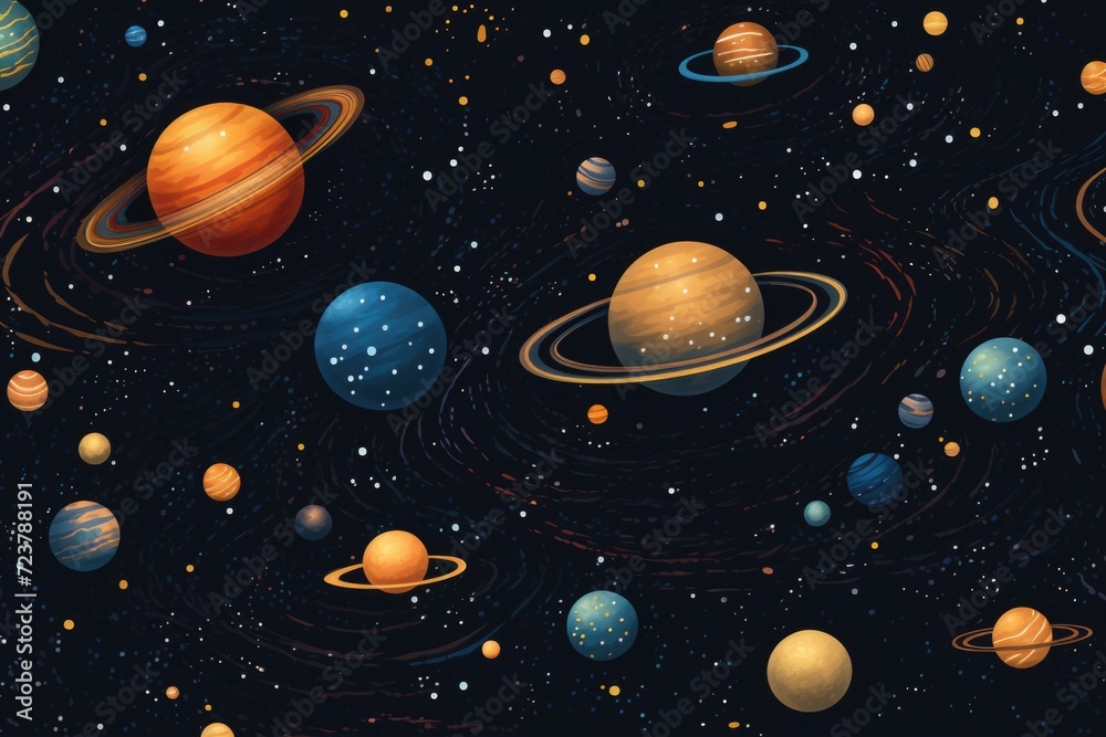 abstract seamless pattern of cosmic planets in space
