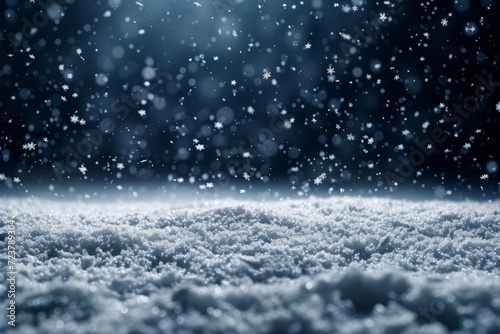A beautiful winter snow scene with snowflakes falling on a snow covered ground. © Adobe Contributor