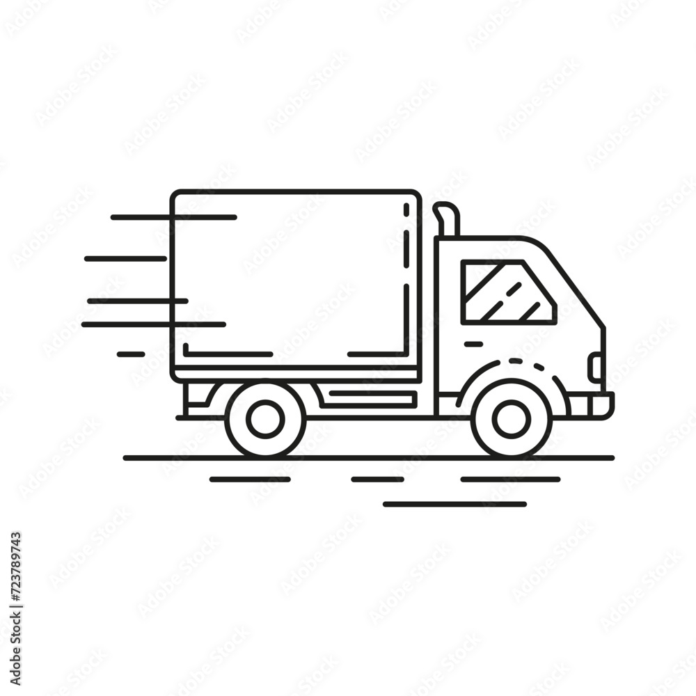 Fast cargo truck line icon. Vector illustration