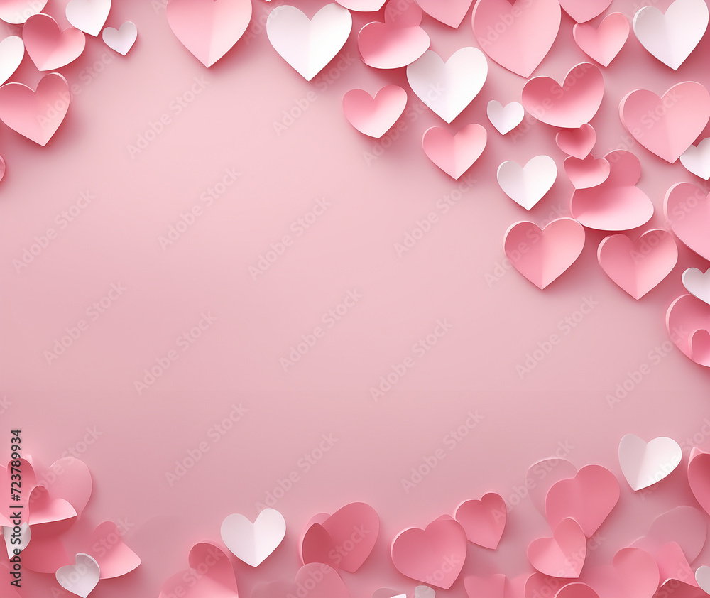 Pink heart on pink background, paper cut style, Cute wallpaper, GenerativeAI, heart and space