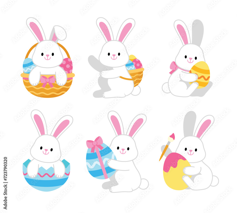 Easter bunny. Modern egg, bunnies for kids. Rabbit or hare, spring festive animal. Cute cartoon holiday vector illustration. Character design. Easter bunny. Modern egg, bunnies for kids. Rabbit or hare, spring festive animal. Cute cartoon holiday vector illustration. Character design.