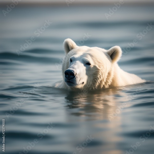 Serene polar bear swimming in calm waters