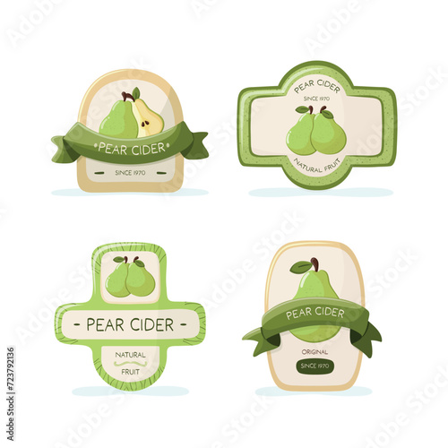 Set of labels for pear cider packaging