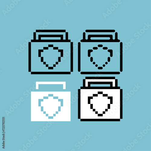 Pixel art outline sets icon of shield case variation color. Shield icon on pixelated style. 8bits perfect for game asset or design asset element for your game design. Simple pixel art icon asset.
