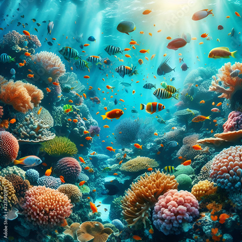Underwater Tropical Corals Reef with colorful sea fish.Ai generated