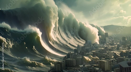 Tsunami Wave Destroying a City photo