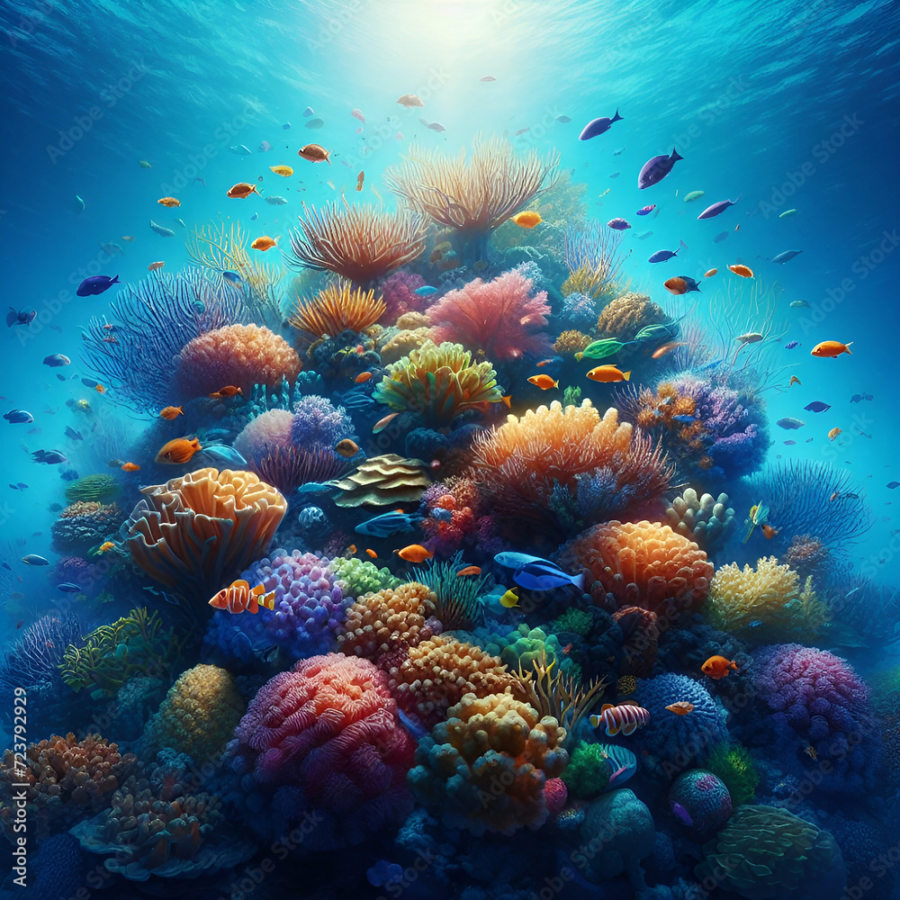 Underwater Tropical Corals Reef with colorful sea fish.Ai generated