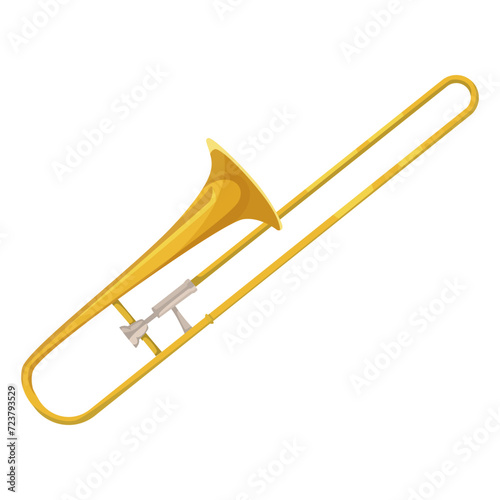 Golden trumpet musical instrument isolated on white background. Flat style design icon. Classical brass musical equipment. Vector illustration