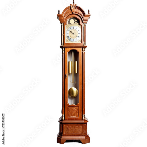 Wooden Grandfather Clock on White Background