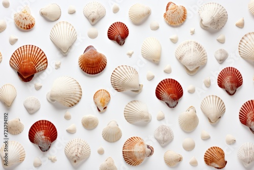 colorful background of seashells and starfish