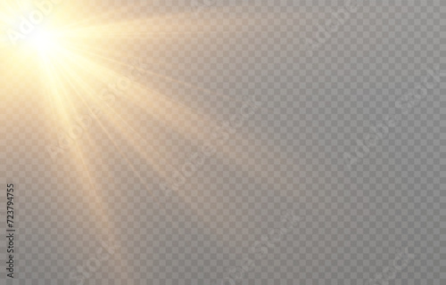 Vector light png. Realistic bright flash of light png. Sun, sun rays.