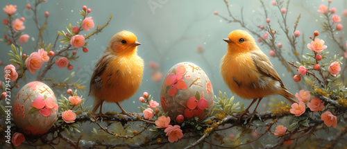Birds Sitting on a Branch Painting