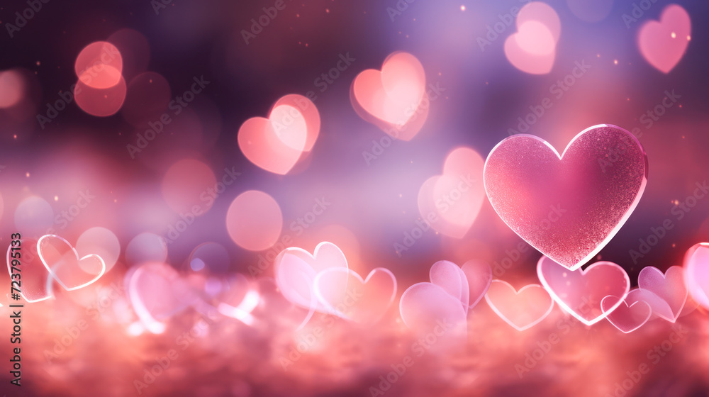 Valentine's day background with heart shaped bokeh lights and copy space Valentine's day background with heart shaped bokeh lights and copy space