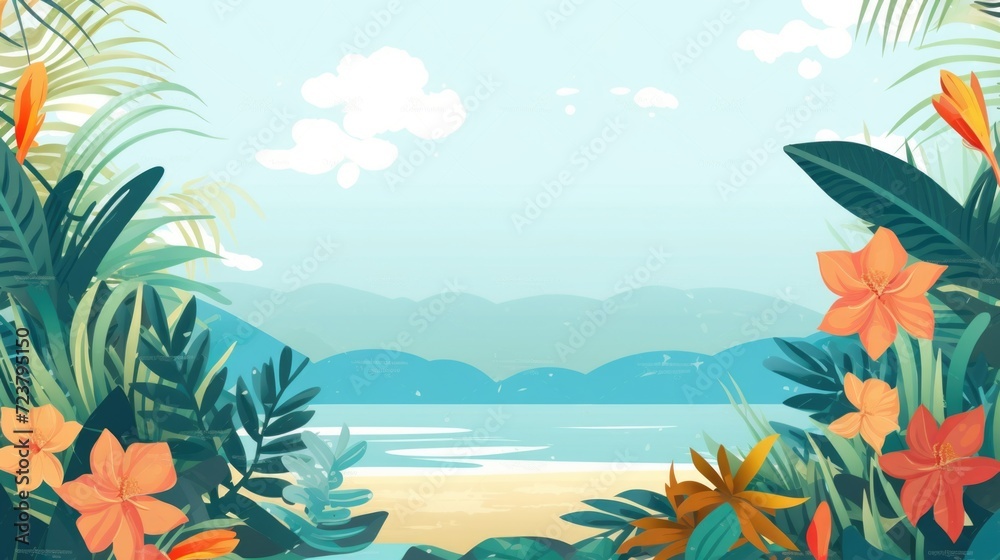 An illustration of a tropical scene featuring vibrant flowers. This image can be used to add a touch of tropical beauty to various projects