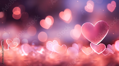 Valentine's day background with heart shaped bokeh lights and copy space