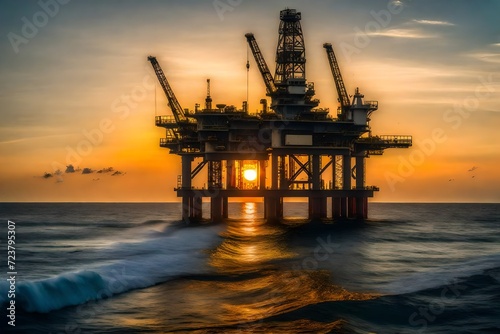 oil platform at sunset © tahira