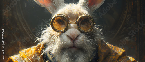 Fotografiet Painting of a Rabbit Wearing Glasses