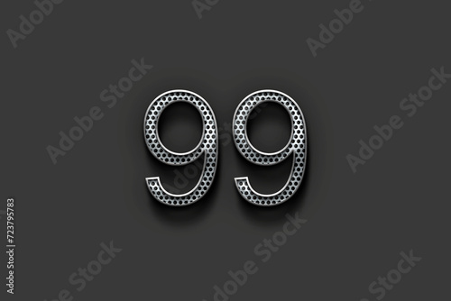 3D steel logo design of number 99 on grey background.