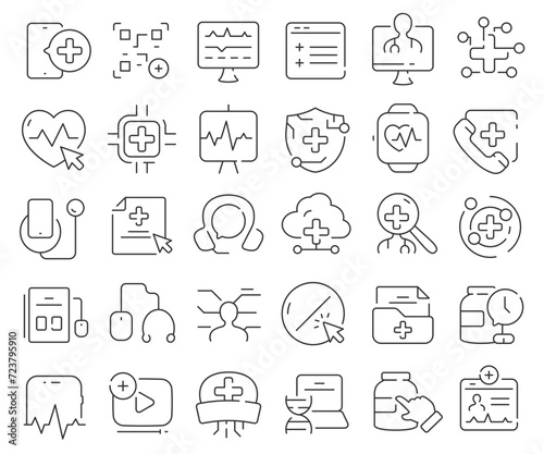 Digital health line icons collection. Thin outline icons pack. Vector illustration eps10