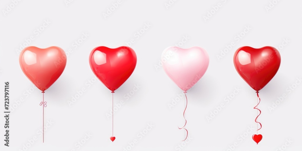 A row of red and pink heart shaped balloons. Great for romantic occasions and celebrations