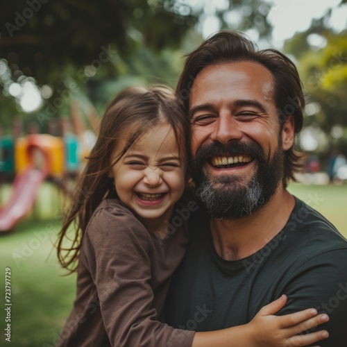 Father and daughter laughing together in the park