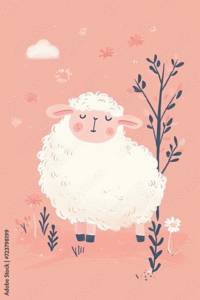 A delightful illustration of a sheep with a playful and friendly demeanor. A delightful illustration of a sheep with a playful and friendly demeanor.