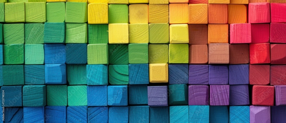 Stacked wooden blocks displaying a spectrum of multiple colors Stacked wooden blocks displaying a spectrum of multiple colors