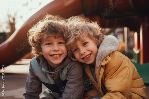 background of two children playing on the playground photo