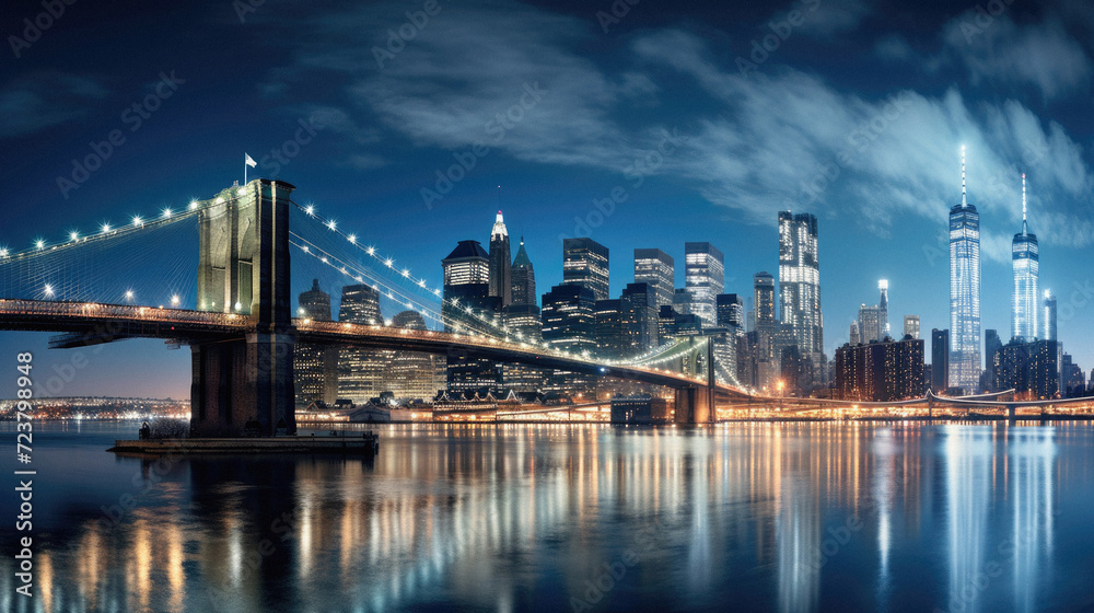 Brooklyn Bridge and Manhattan skyline at night, New York City .
