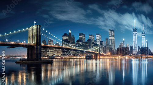 Brooklyn Bridge and Manhattan skyline at night  New York City .