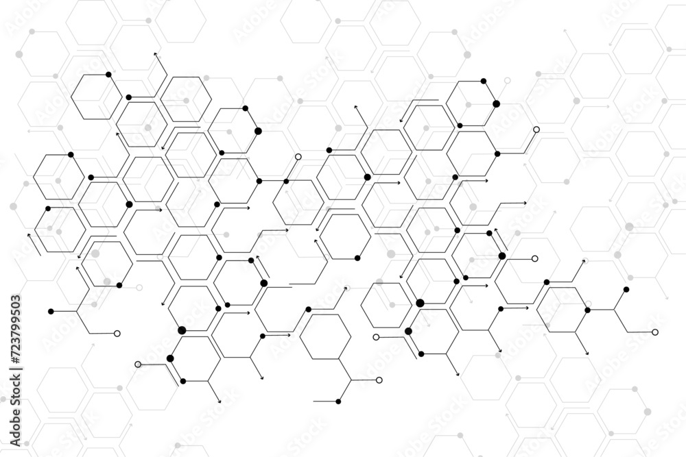 Abstract black hexagon pattern design with arrows and dots
