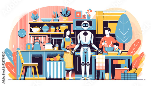 Artificial Intelligence assisting daily life at home concept Image. Vector Illustration.