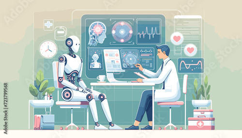 Artificial intelligence is helping to diagnose and treat patients in the medical field concept Image.  Vector Illustration.