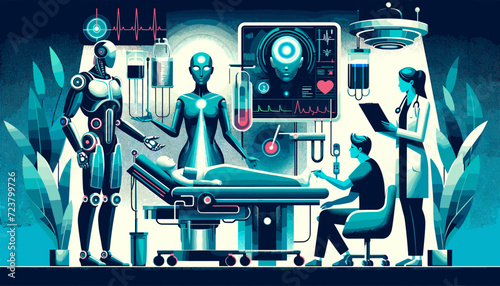 Artificial intelligence is helping to diagnose and treat patients in the medical field concept Image.  Vector Illustration.