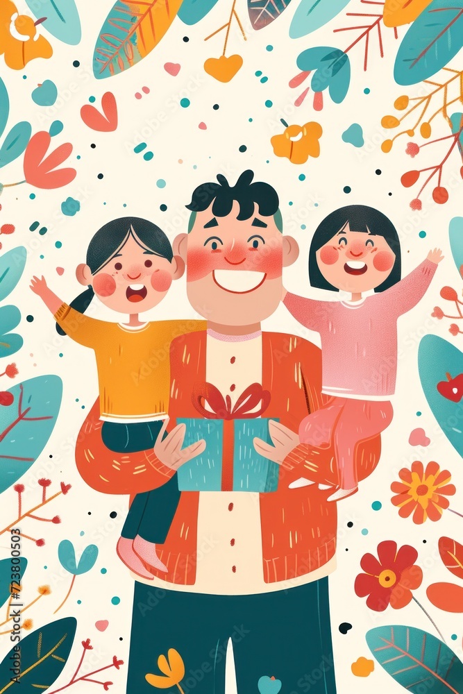 A vibrant greeting card capturing the special connection and happiness of Father's Day. A vibrant greeting card capturing the special connection and happiness of Father's Day.