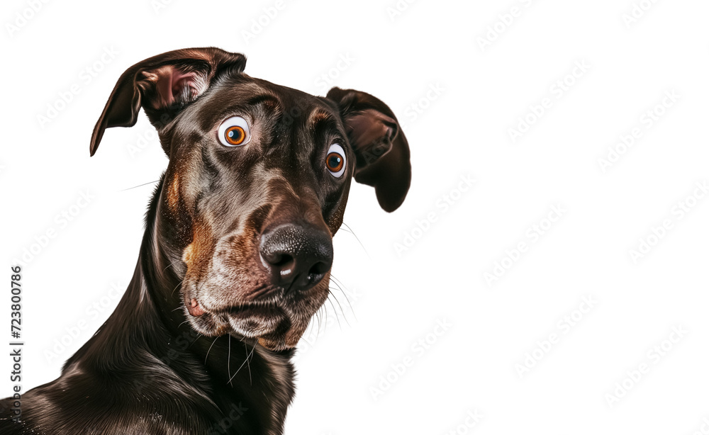 Funny surprised dog German Pinscher or Doberman Pinscher isolated on white transparent background, png Funny surprised dog German Pinscher or Doberman Pinscher isolated on white transparent background, png