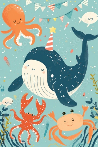 Whimsical undersea birthday fest with ocean pals.