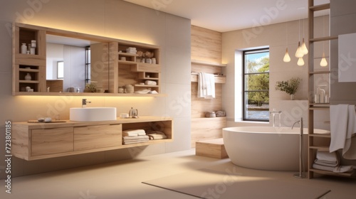 Beautiful bathroom interior. Calm natural tones.