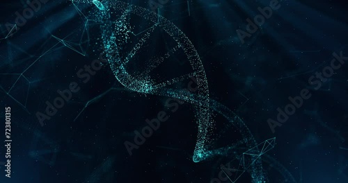 Abstract Cinematic Dna Particles. 3D Dna Particles And Digital Plexus Background.