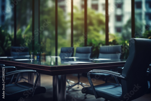 Meeting room with black leather sofa around table  back to school. Generative ai