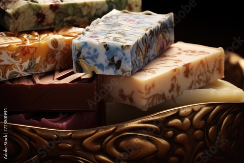 A close-up view of soap bars in a bowl. Perfect for hygiene and cleanliness concepts