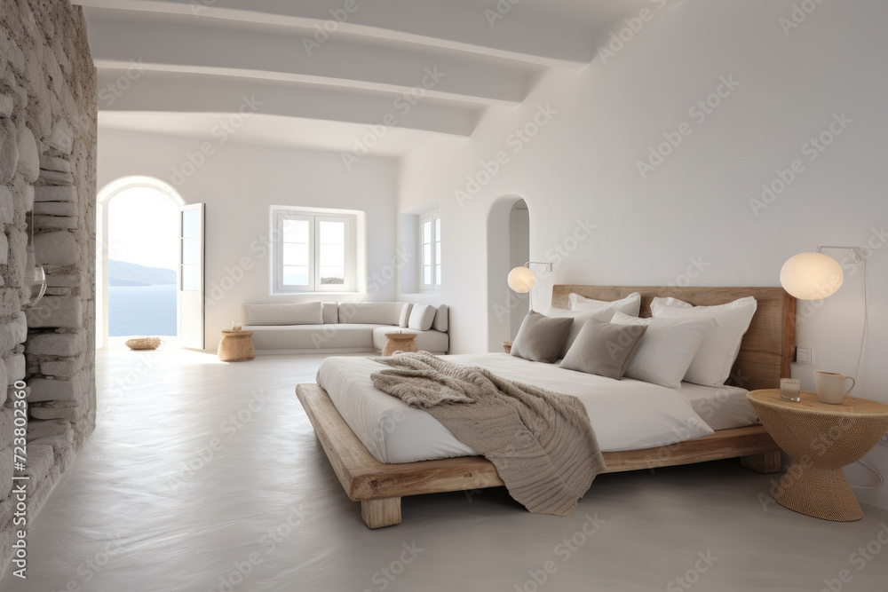 Minimal bedroom interior with bed and modern decoration Minimal bedroom interior with bed and modern decoration