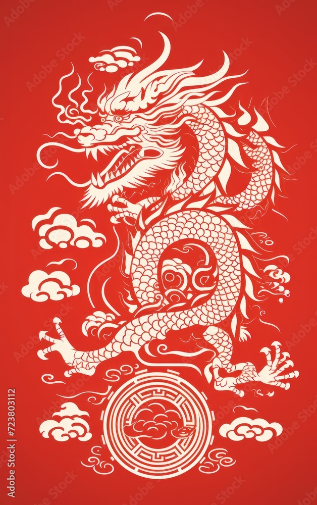Vector Illustration year of the dragon design Chinese New year red background design for Chinese lantern, cloud, pattern. Elegant oriental illustration for cover, banner, website, calendar.
