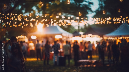 Blur image of people at a festival in the evening. bokeh photo