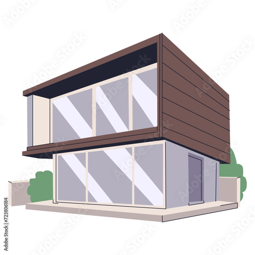 Modular homes exterior designs
of modern architecture. Modular construction of houses. Architecture. Modern house. Glass and wood villa. Residential building architecture.