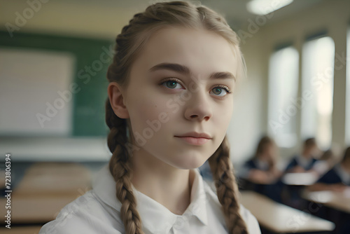 A female teenage student in the classroom photo